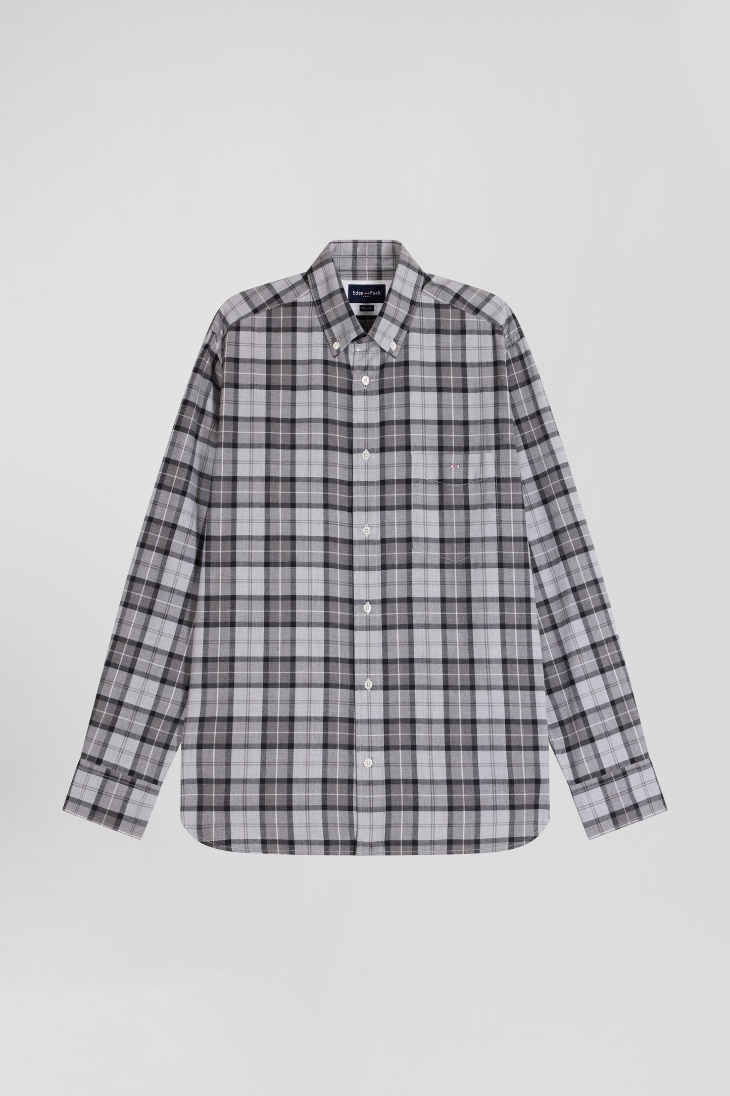 Regular grey checked cotton twill shirt