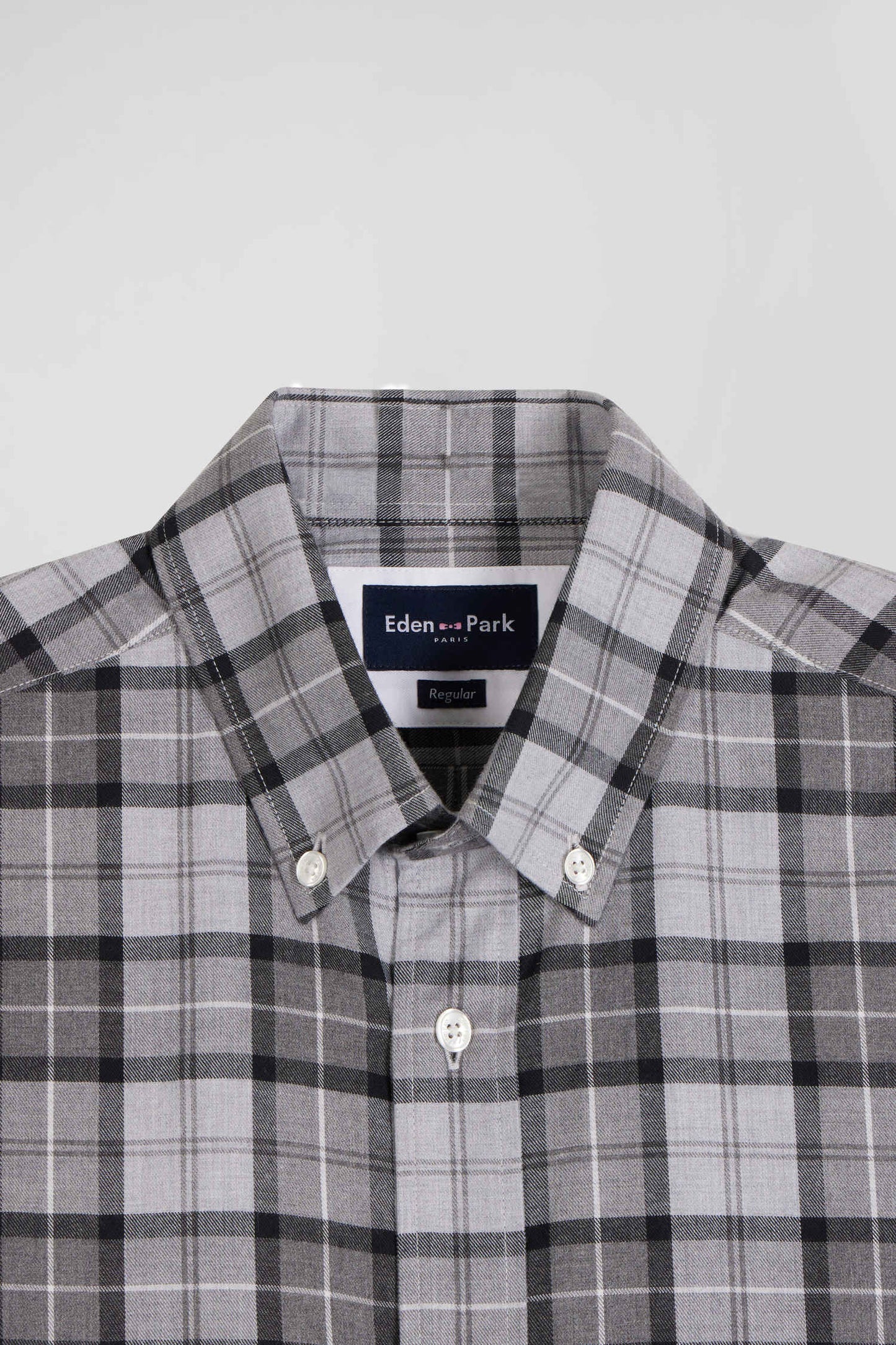Regular grey checked cotton twill shirt