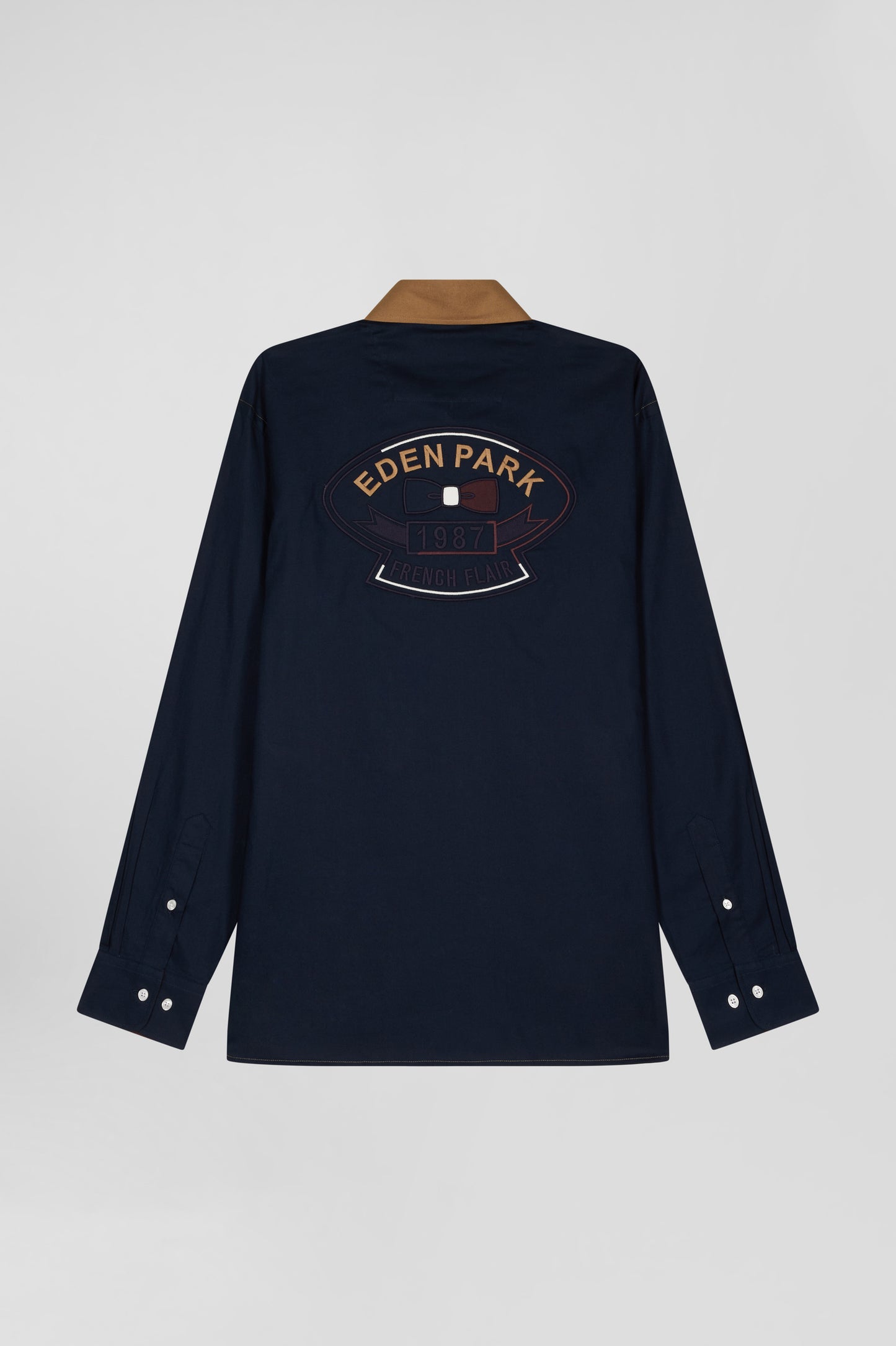 Chemise bicolore en coton pin point noisette coupe Regular broderie dos