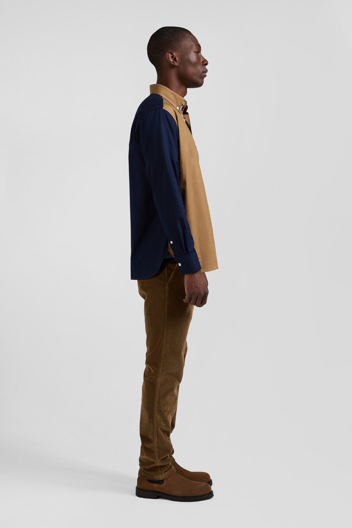 Chemise bicolore en coton pin point noisette coupe Regular broderie dos