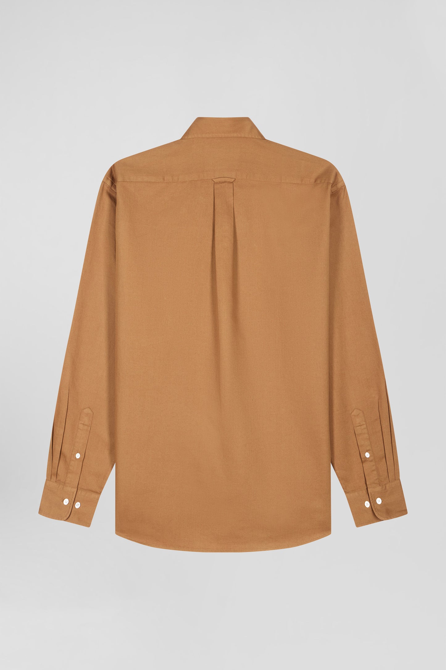Plain hazelnut cotton piqué shirt Regular fit