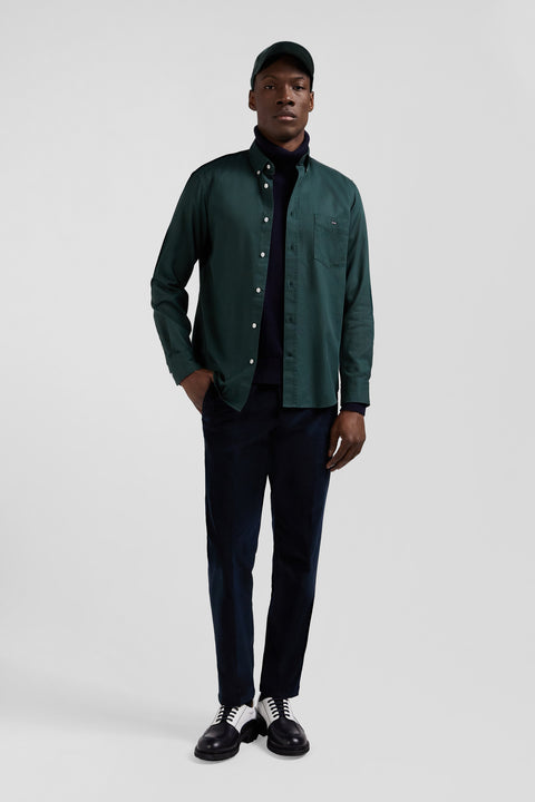 Regular plain green piqué cotton shirt - Image 1