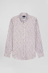 Regular beige cotton poplin shirt with microprint