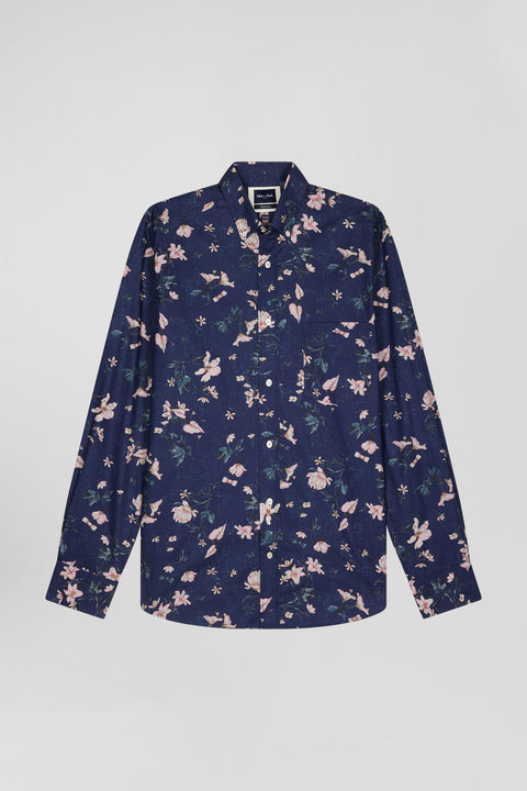 Chemise en popeline de coton Pima marine imprimé floral coupe Regular - Image 2