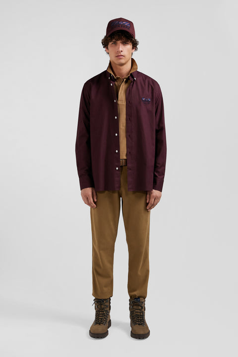 Regular burgundy oxford cotton shirt with striped bow tie detail - Image 1