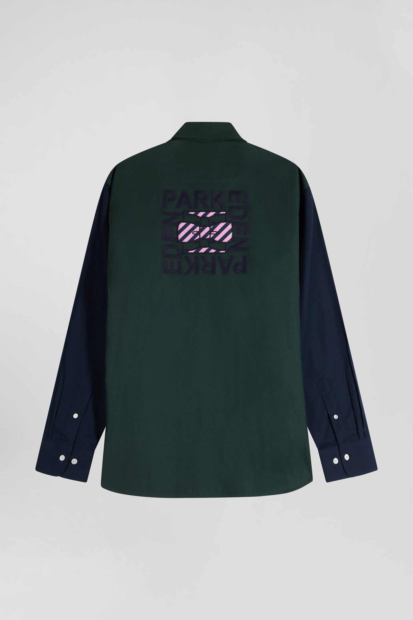 Regular green and navy oxford cotton shirt with back embroidery