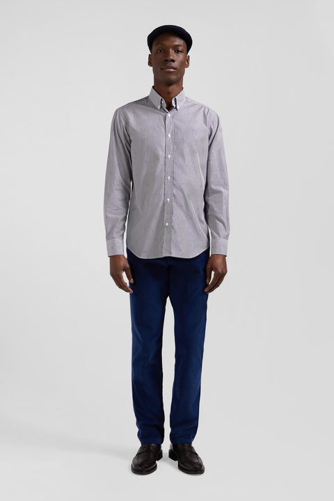Regular navy blue cotton shirt - Image 1