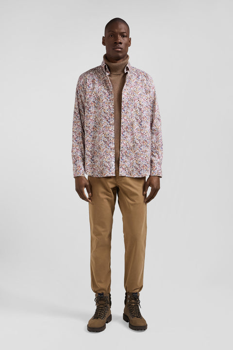 Chemise en coton à microimprimé beige coupe Regular - Image 1