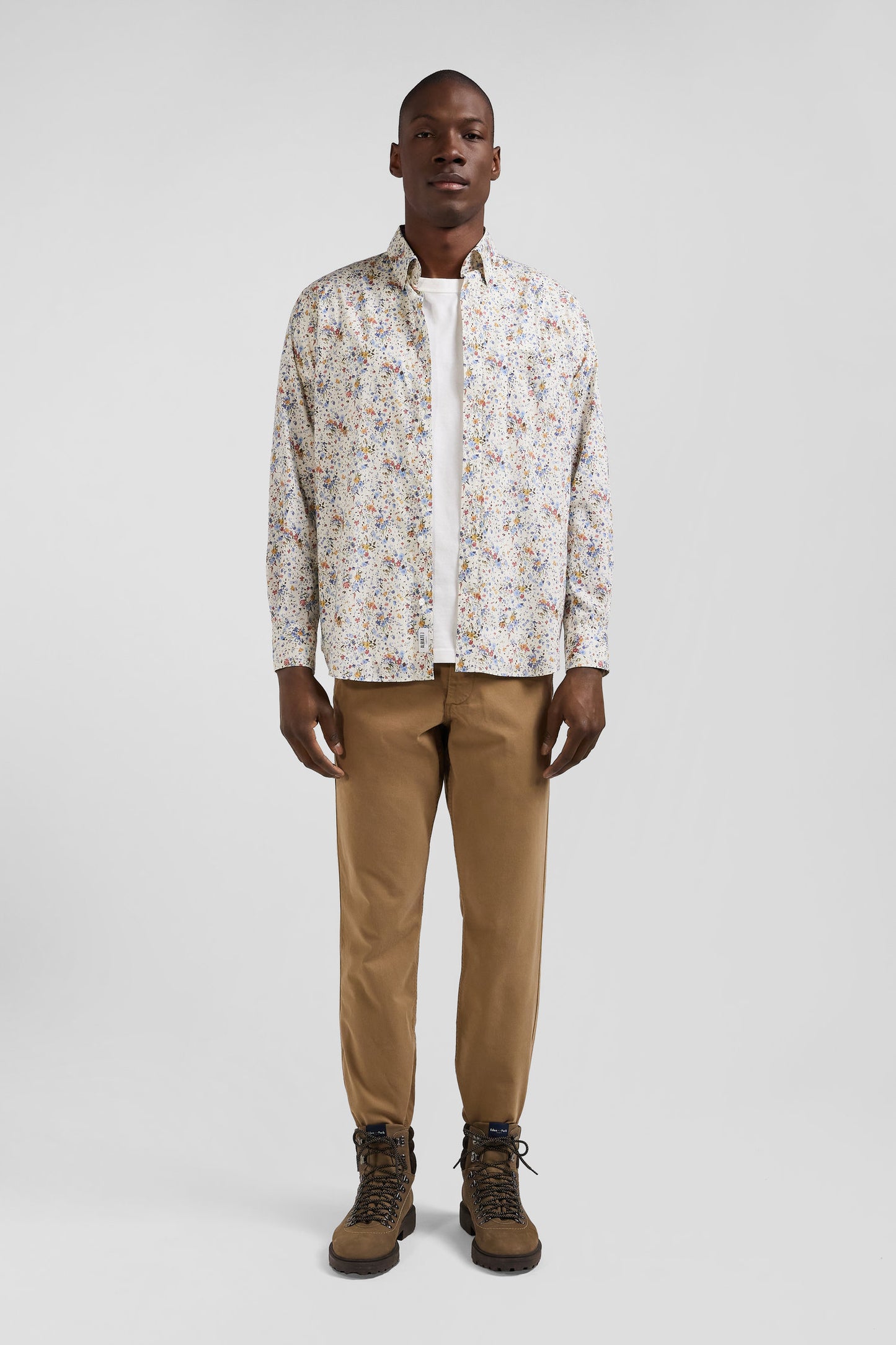 Cotton poplin shirt, floral print, regular fit