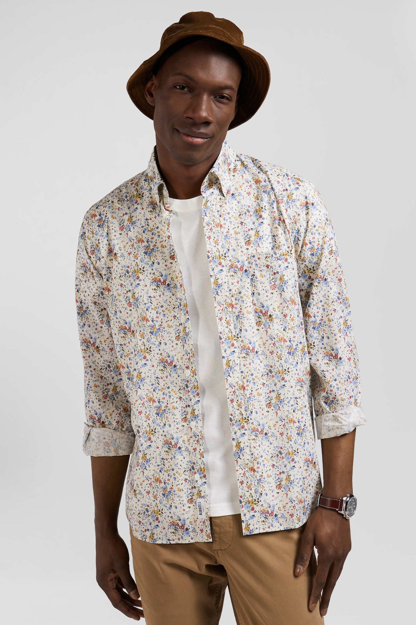 Cotton poplin shirt, floral print, regular fit