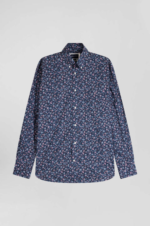 Dark blue microprint cotton shirt Regular fit - Image 2