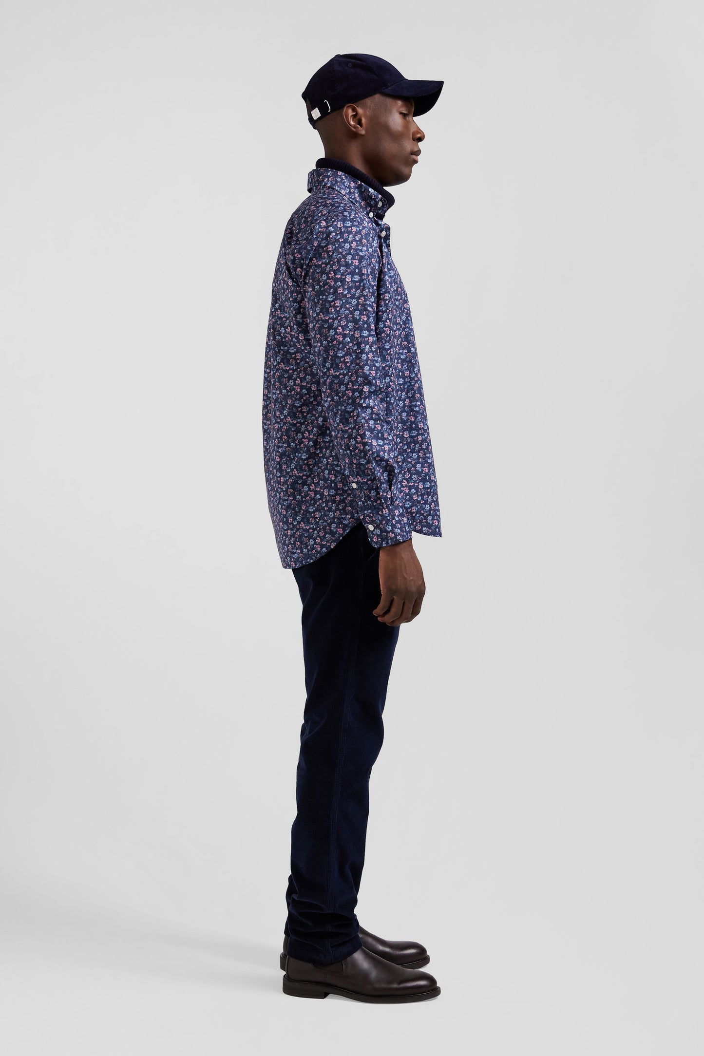 Dark blue microprint cotton shirt Regular fit
