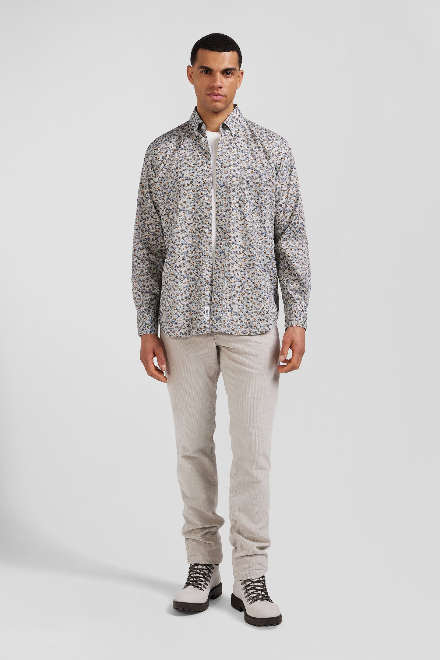 Green microprint cotton shirt Regular fit