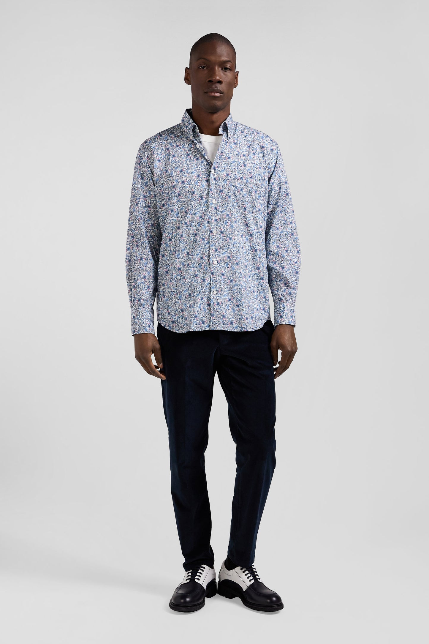 Light cotton poplin shirt with floral microprint Regular fit