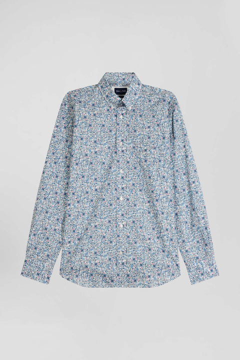 Chemise en popeline de coton ciel microimprimé floral coupe Regular - Image 2