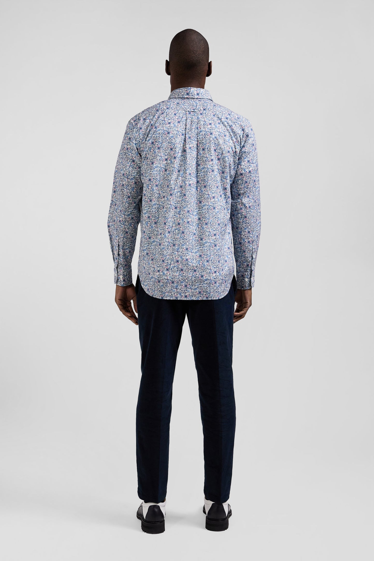 Light cotton poplin shirt with floral microprint Regular fit