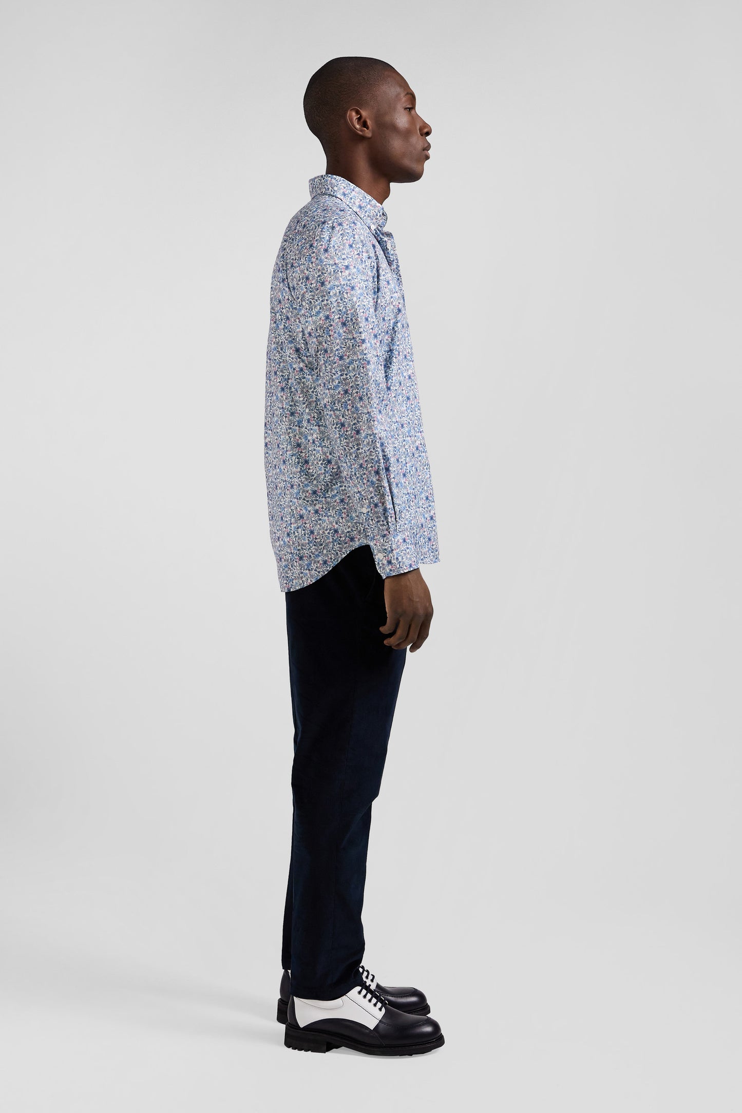 Light cotton poplin shirt with floral microprint Regular fit