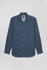 Chemise en popeline de coton indigo imprimé graphique coupe Slim