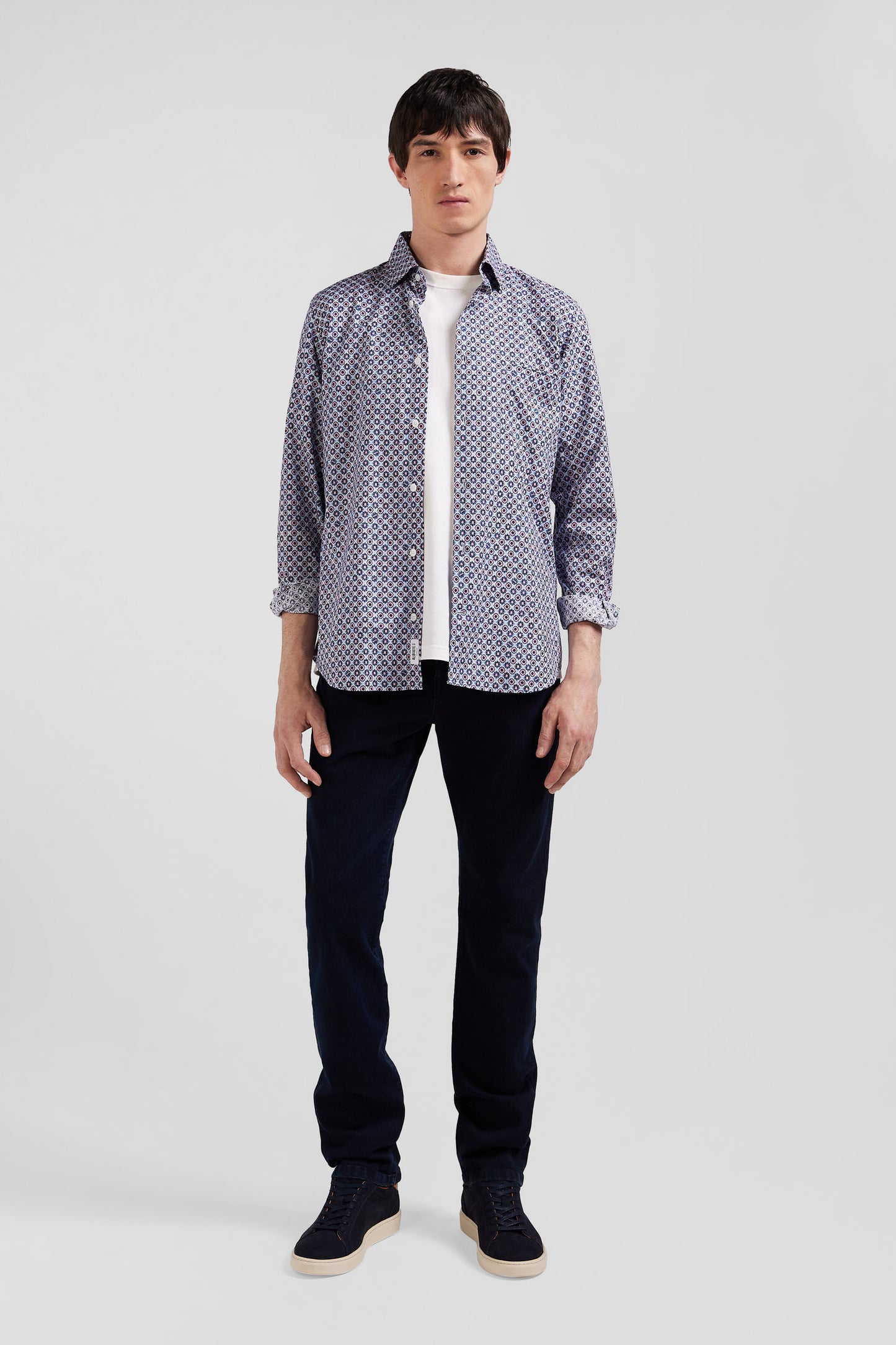 Slim fit cotton shirt with sky micropatterns