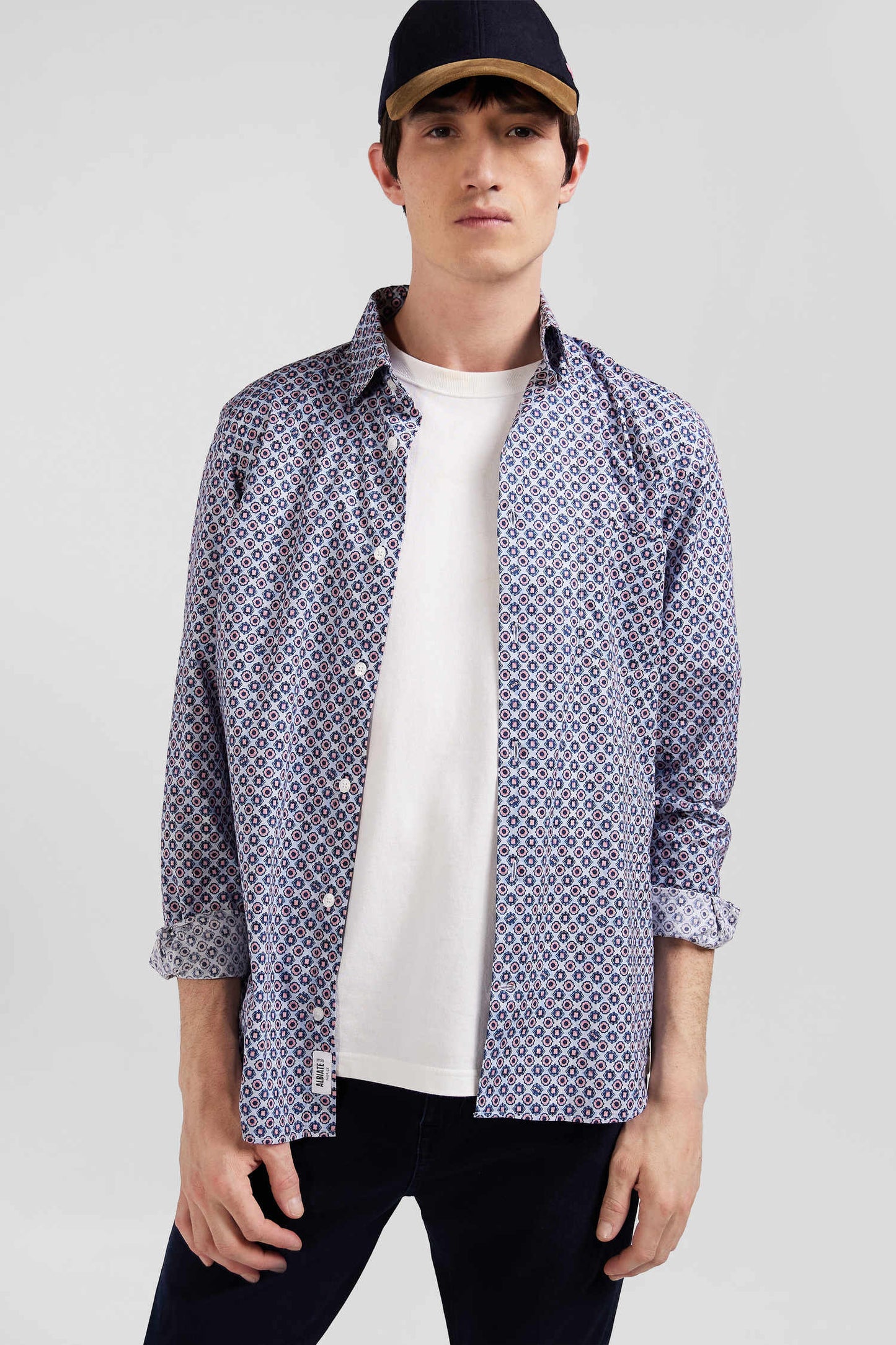 Slim fit cotton shirt with sky micropatterns