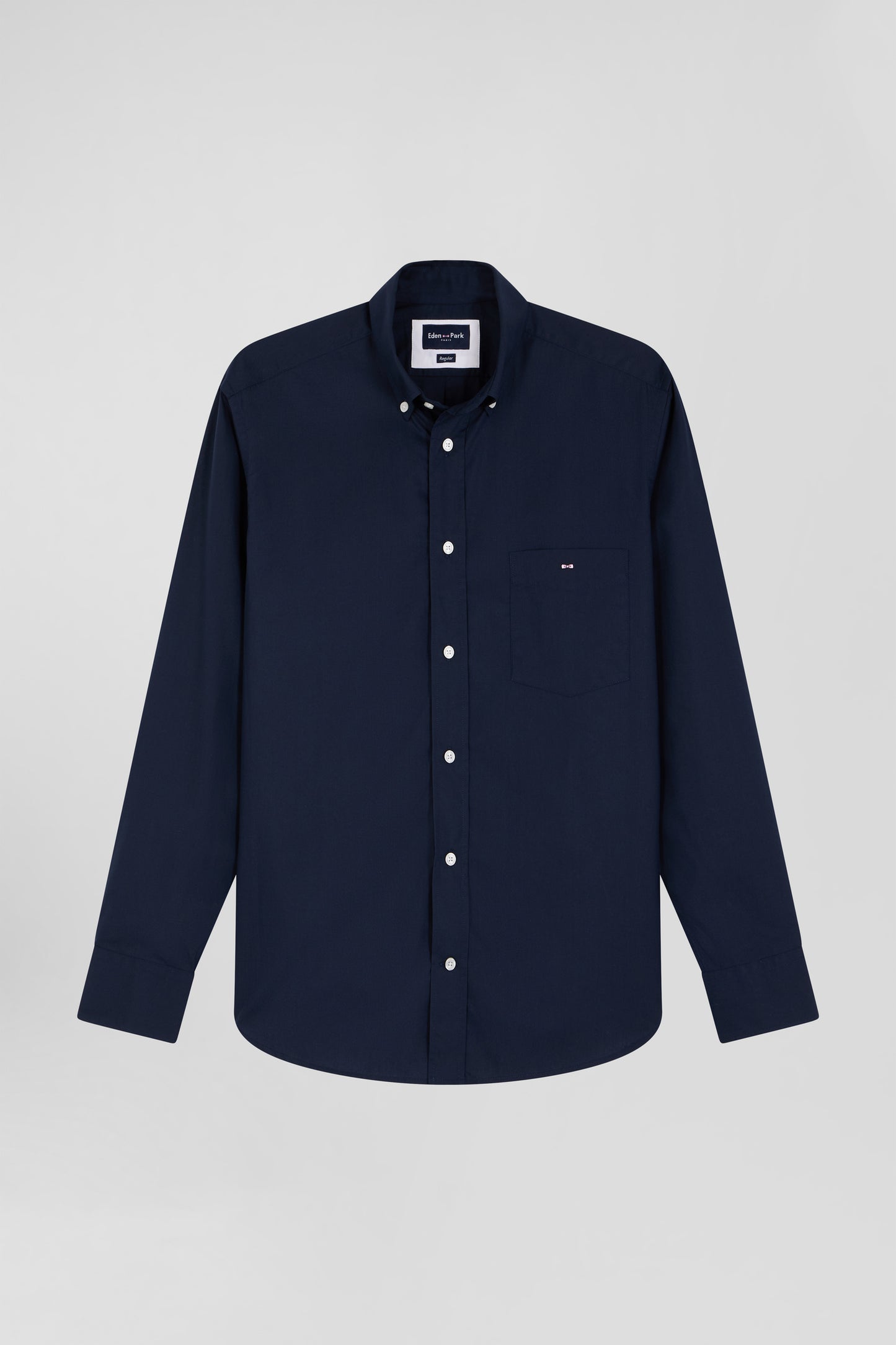 Regular plain navy blue cotton poplin shirt