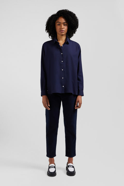 Chemise en coton et cachemire indigo coupe Oversized - Image 1