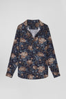 Relax navy blue floral print cotton flannel shirt