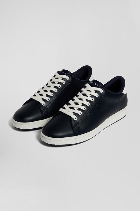 Navy blue low-top leather sneakers - Image 3