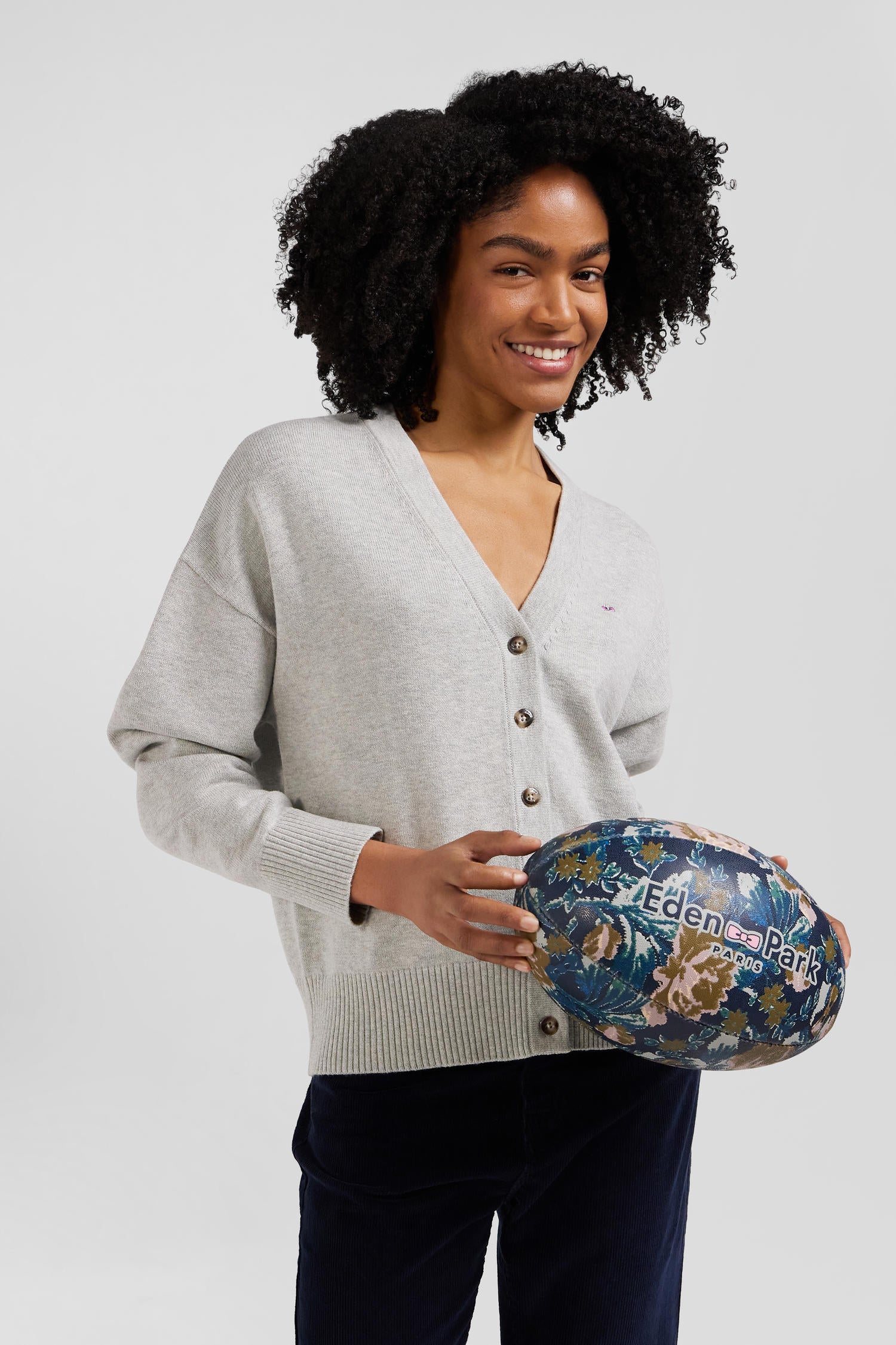 Cardigan en laine et coton gris coupe Relaxed Eden Park
