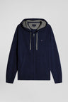 Sweatshirt zippé en maille laine et coton bleu marine coupe Regular
