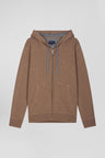 Sweatshirt zippé en maille laine et coton marron coupe Regular