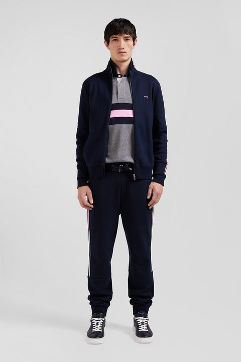 Regular navy blue milano cotton zipped cardigan - Image 1