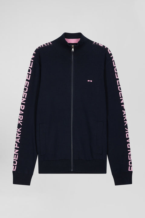 Regular navy blue milano cotton zipped cardigan - Image 2