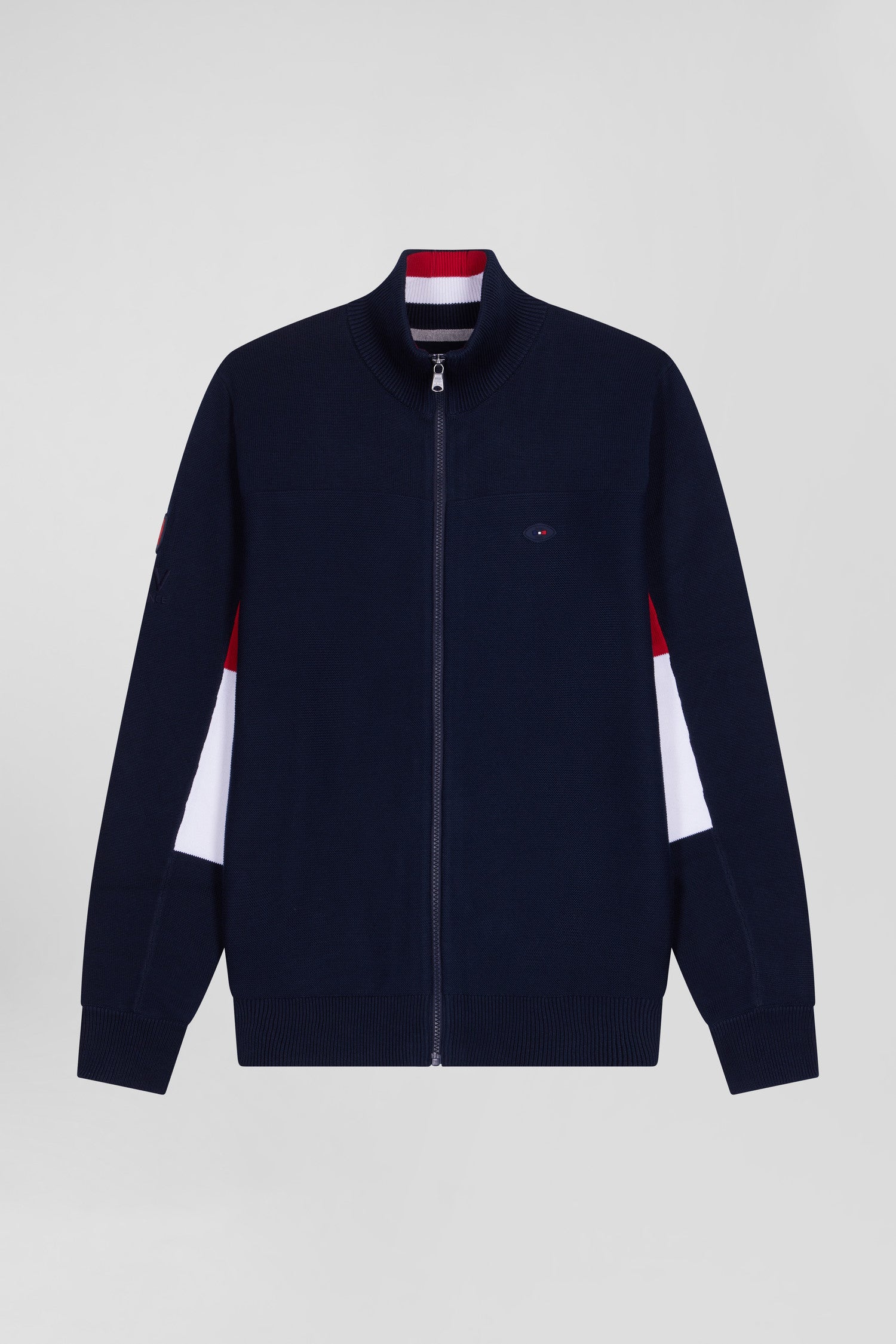 Cardigan zippe XV de France en coton bleu marine coupe Regular details Eden Park