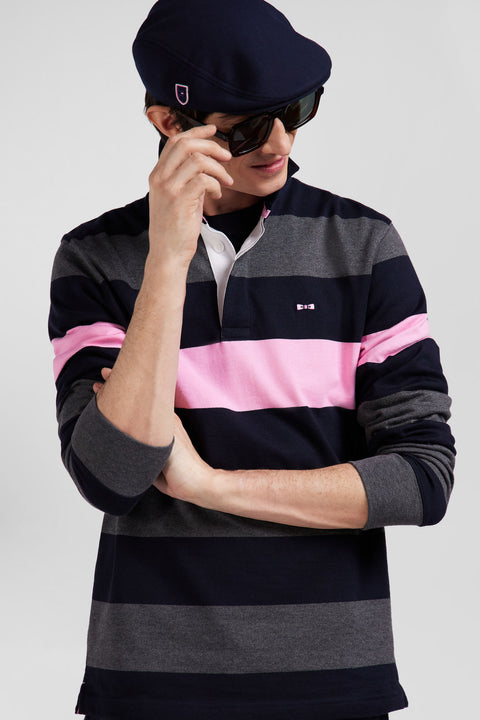 Regular grey long-sleeved striped cotton rugby shirt - Image 3