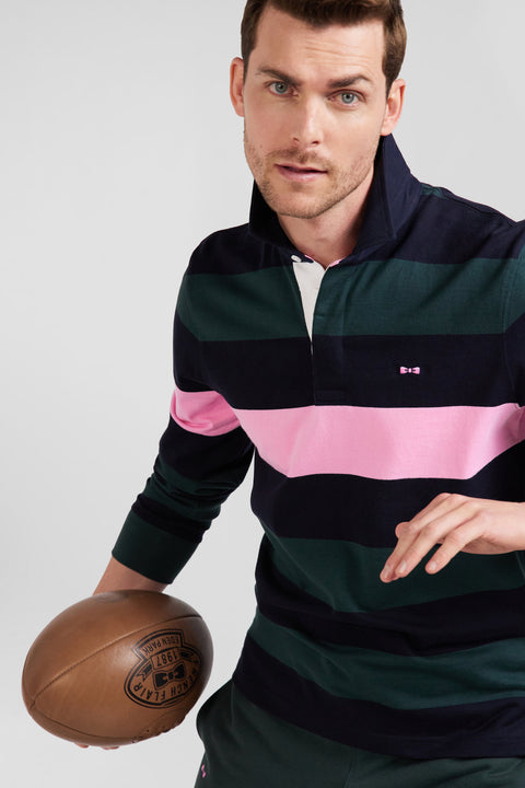 Regular green long-sleeved striped cotton rugby shirt - Image 3