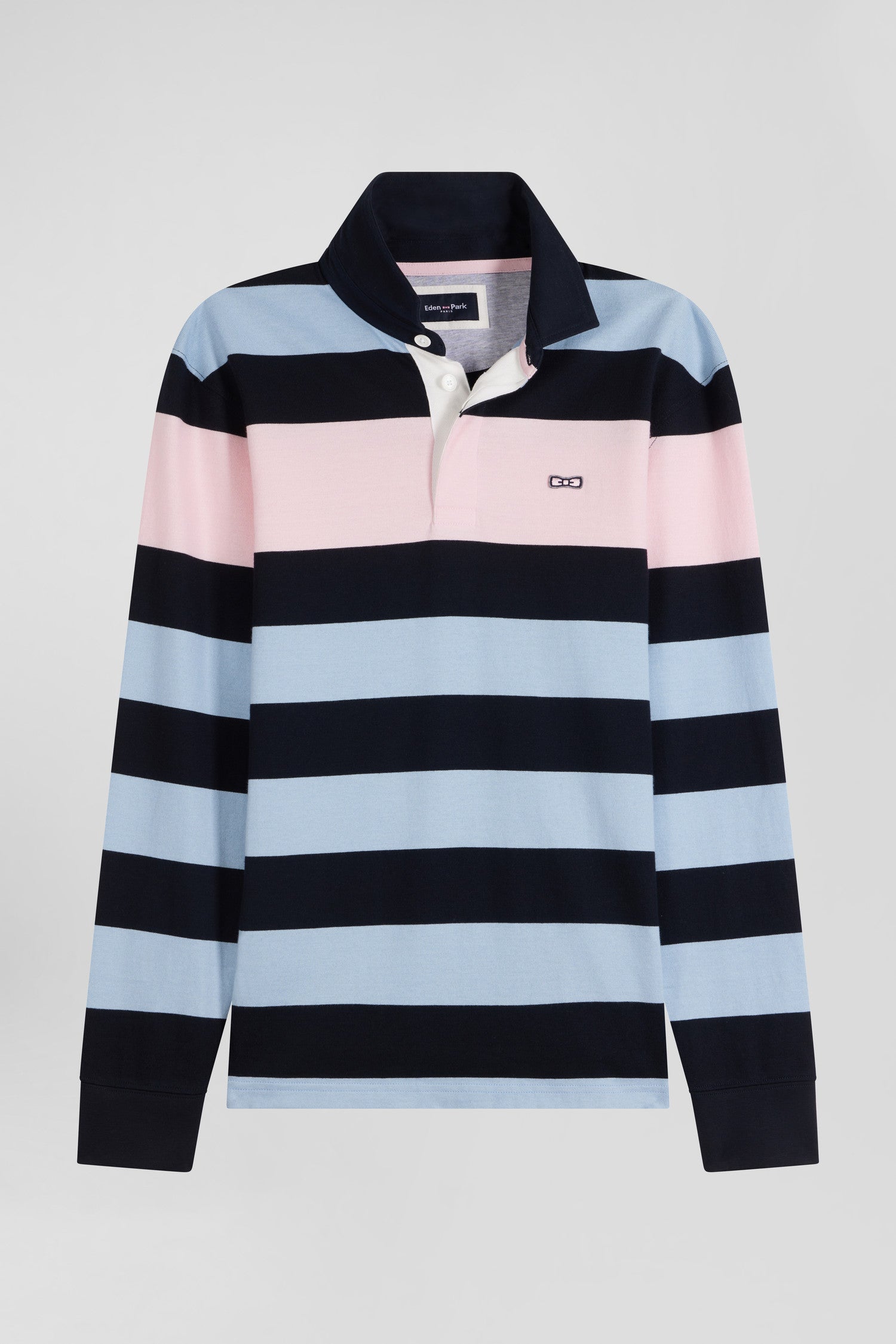 Regular sky blue long sleeved striped cotton rugby shirt Eden Park