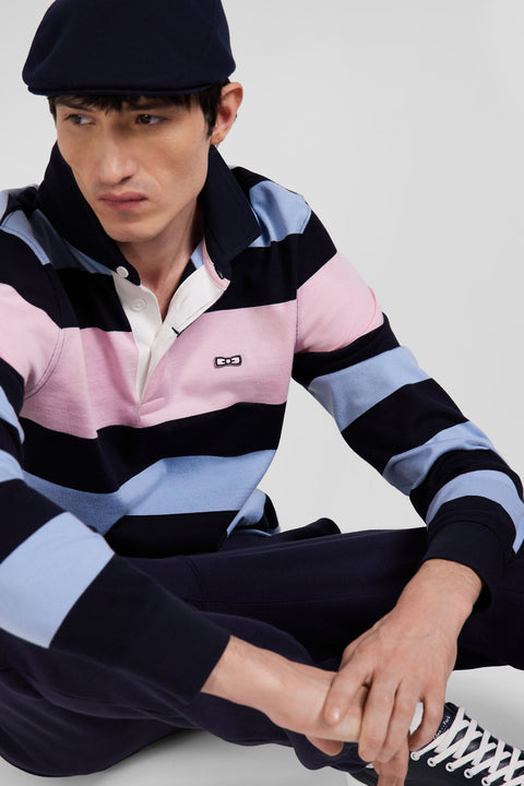 Regular sky blue long-sleeved striped cotton rugby shirt - Image 3