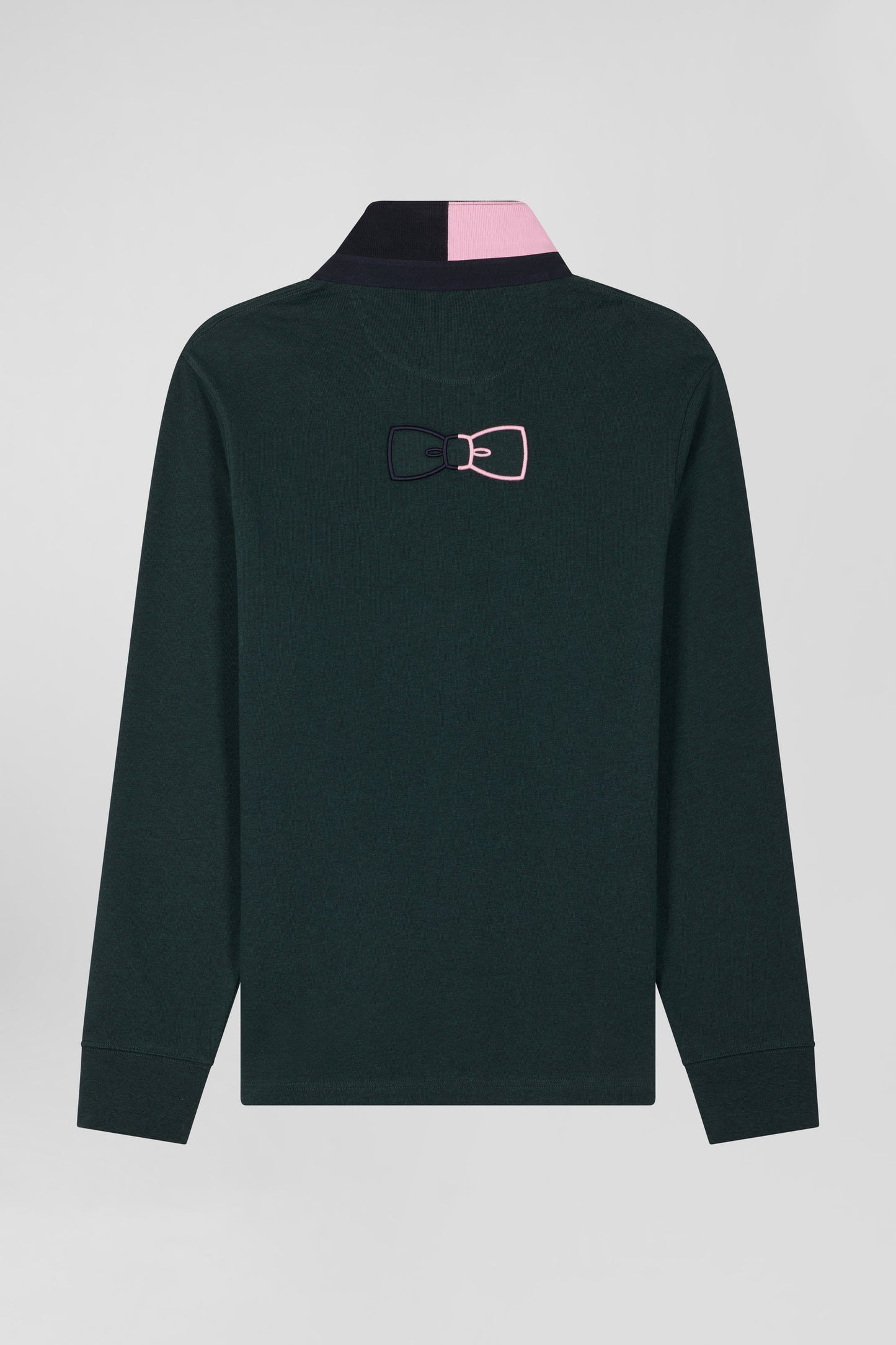 Regular green long-sleeved cotton rugby shirt with bow tie details
