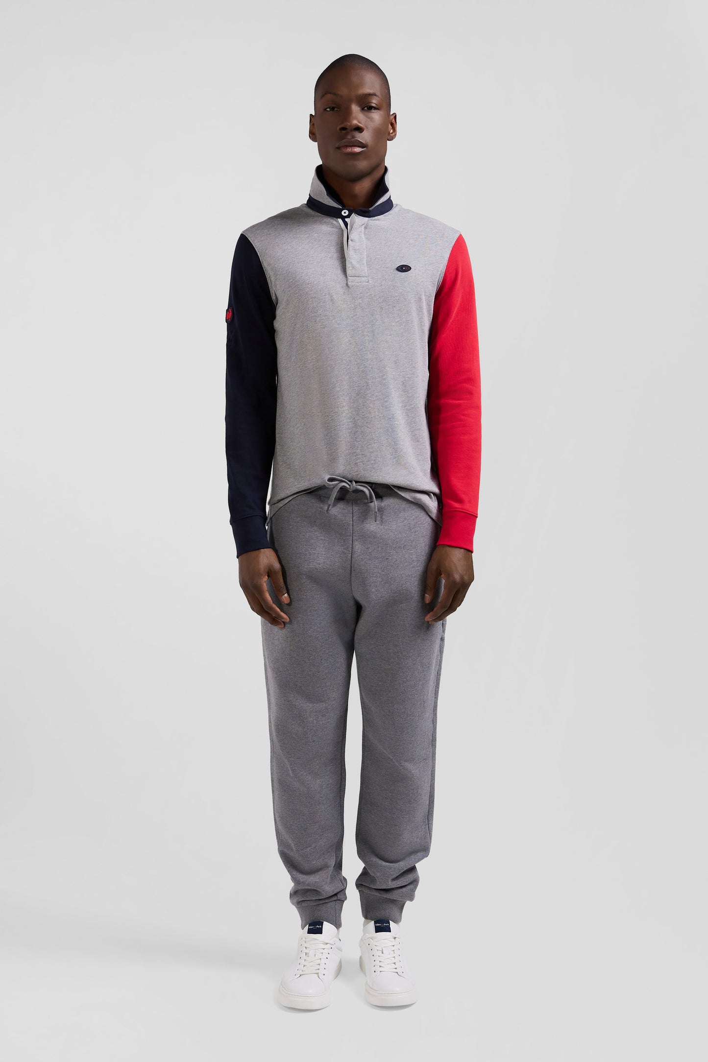 Regular grey long-sleeved cotton rugby shirt