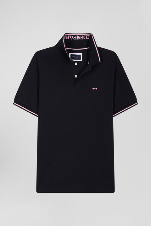Slim navy blue short-sleeved stretch cotton polo shirt with Eden Park jacquard collar - Image 2