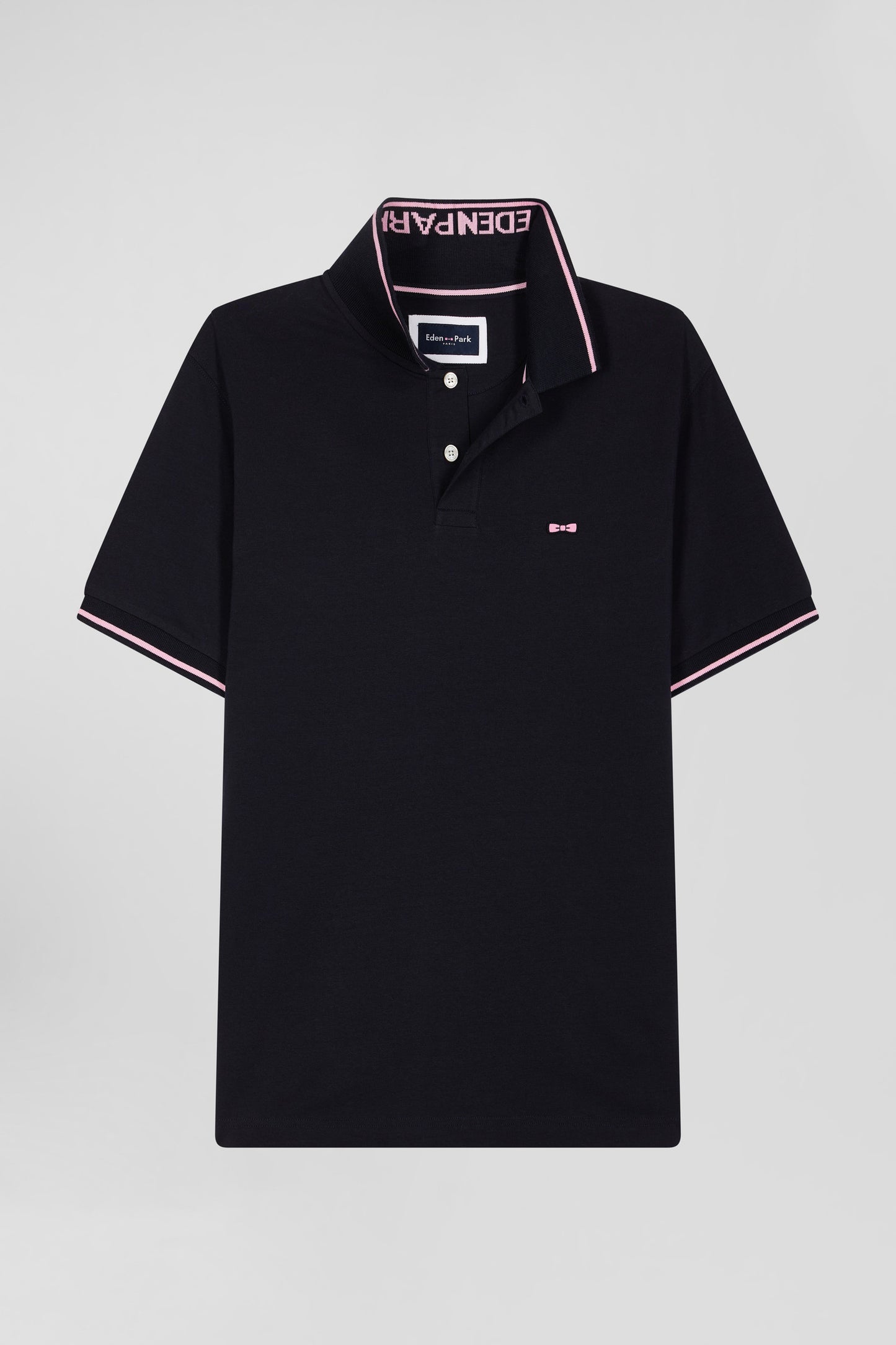 Polo manches courtes en coton stretch bleu marine col jacquard Eden Pa Eden Park