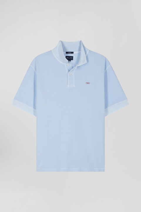 Oversized sky blue unisex short-sleeved cotton piqué polo shirt - Image 3