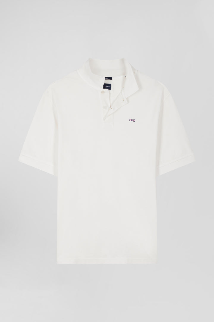 Oversized ecru unisex short-sleeved cotton piqué polo shirt