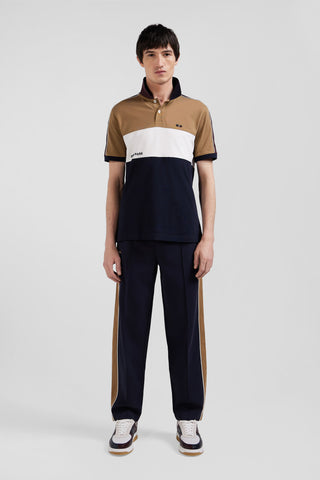 Polo manches courtes tricolore en piqué coton noisette inscription Eden Park coupe Regular