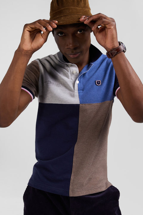 Short-sleeved polo shirt, cut and sewn, dark blue cotton piqué, regular fit - Image 3