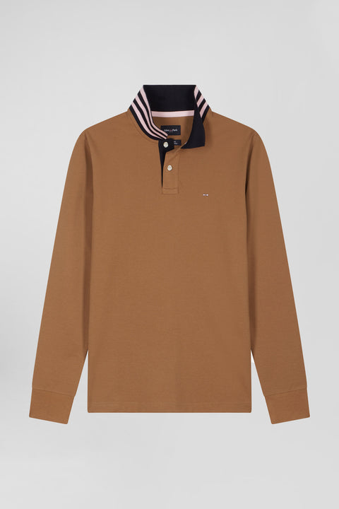 Polo manches longues en piqué coton noisette col cerclé coupe Regular - Image 2