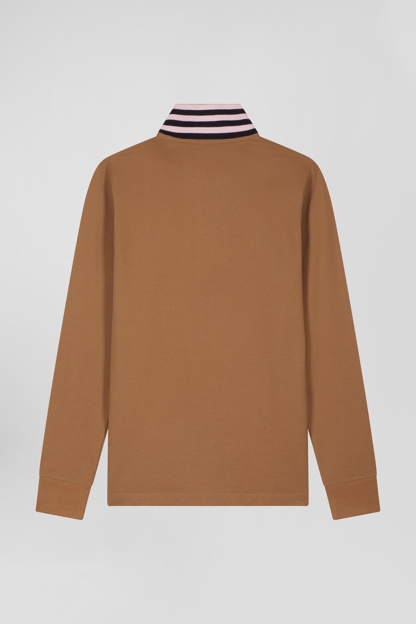 Long-sleeved polo shirt in hazelnut cotton piqué with ring collar Regular fit