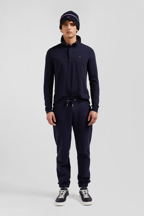 Polo manches longues en piqué coton bleu marine coupe Slim - Image 1