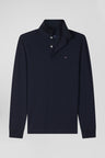 Polo manches longues en piqué coton bleu marine coupe Slim